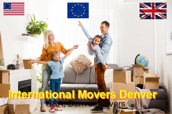 International movers preparing a shipment for Denver