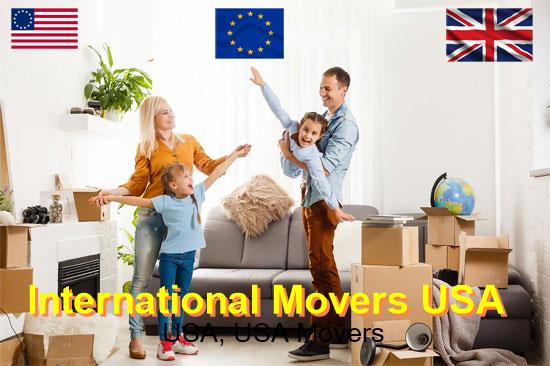Overseas movers loading a container for household goods shipping to the USA