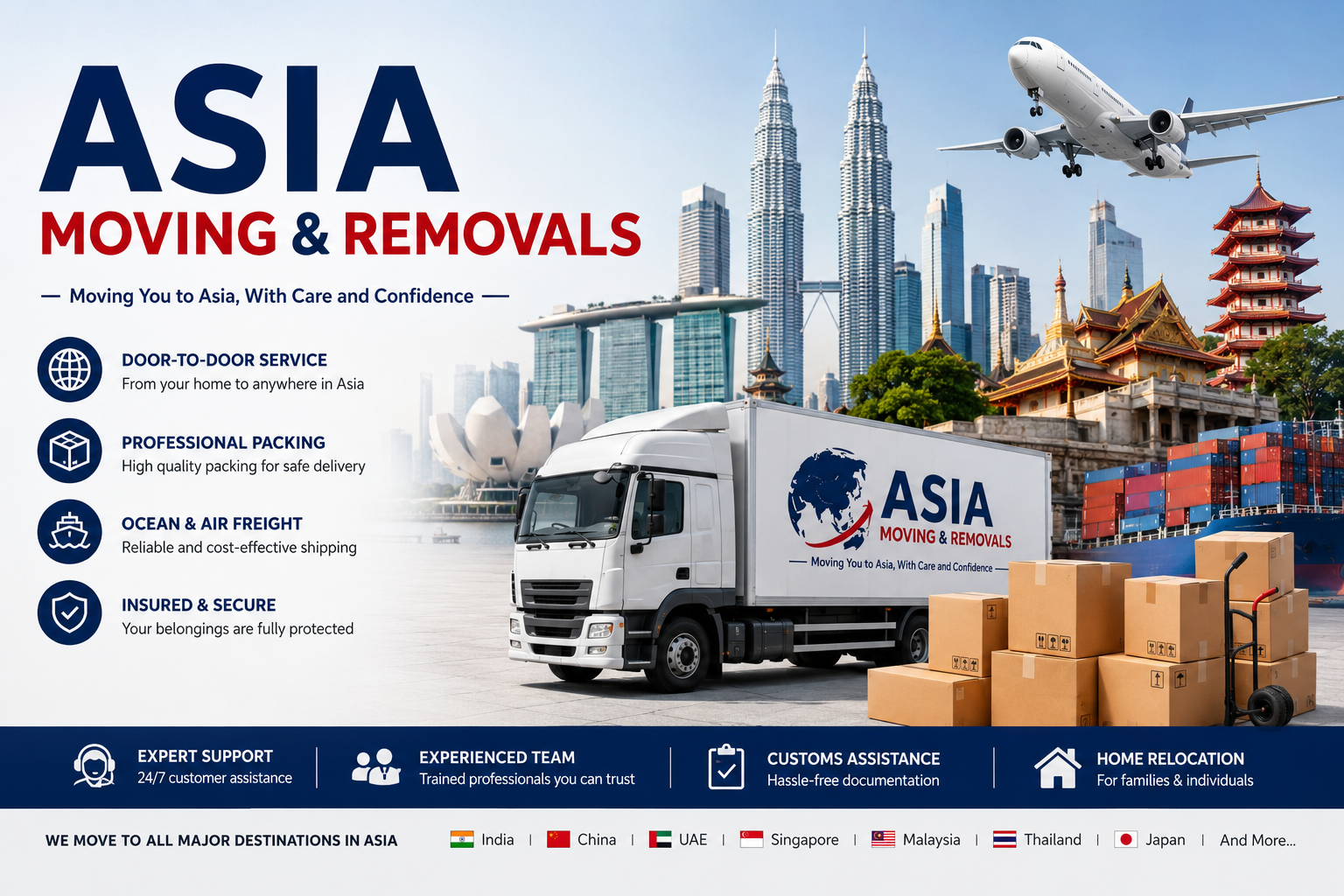 Household goods packed for Asia international removals and shipping from the UK