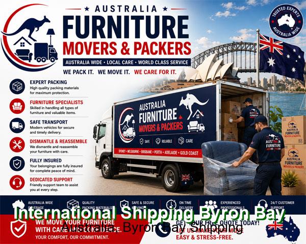 Container shipping route from the UK to the Port of Brisbane then south to Byron Bay