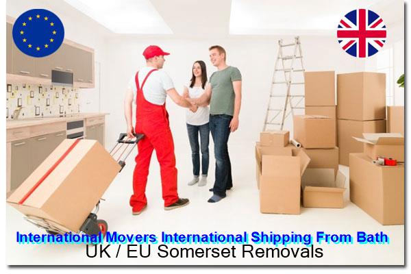 International movers packing a container bound for Australia from Bath