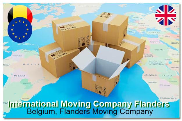 Removal van navigating narrow street in Bruges Flanders Belgium on delivery from the UK