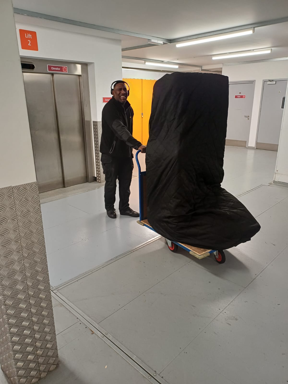 Darren Benjamin at work handling an international delivery