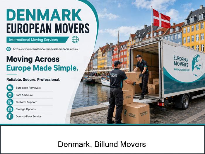 Movers handling a corporate relocation delivery near Billund