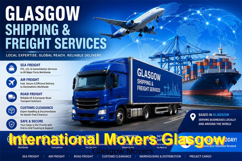 Overseas movers loading household goods for international removal from Glasgow