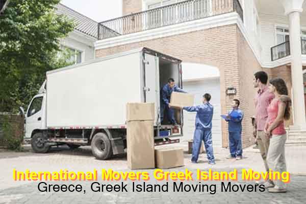 Small delivery vehicle on a narrow Cycladic island street during a house move