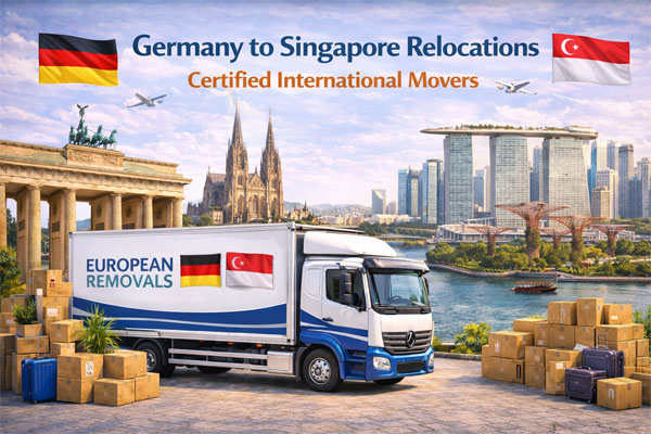 Container ship at Port of Singapore with German flag