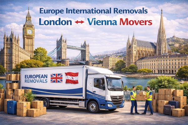 Professional London to Vienna international movers preparing shipment