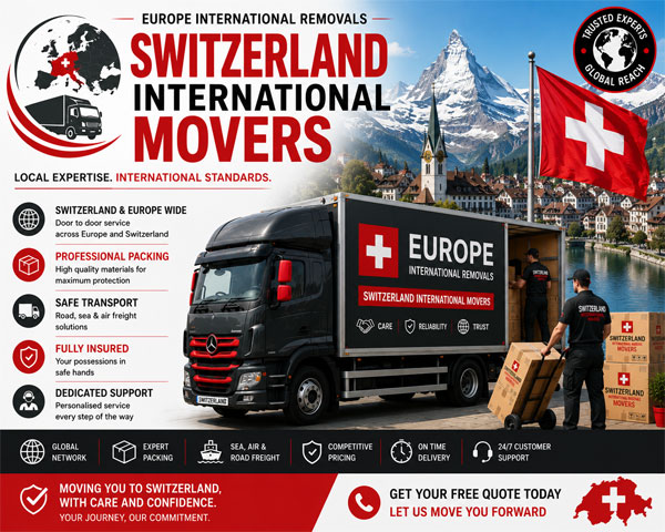 Professional international removal companies Switzerland preparing shipment