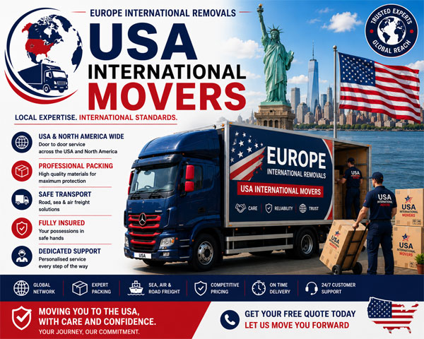 International removal companies USA sea freight container