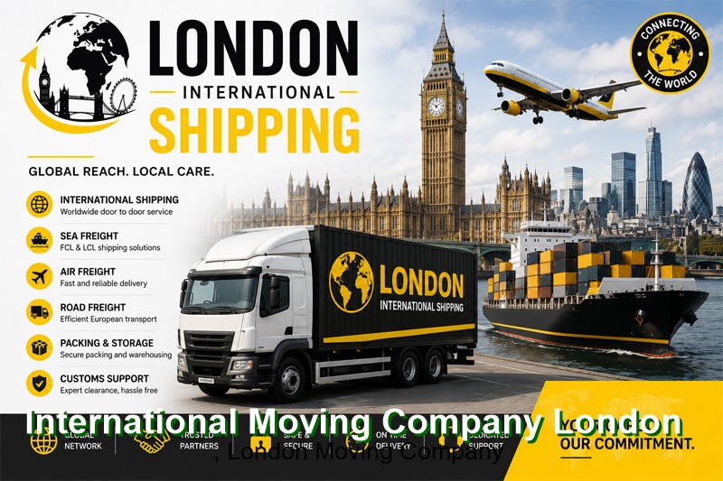 International moving company loading household goods from a London property