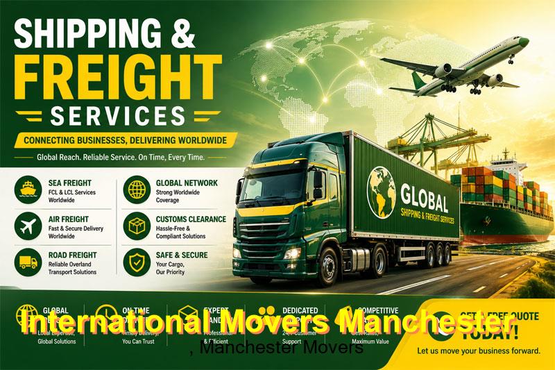 International movers loading household goods for overseas removal from Manchester