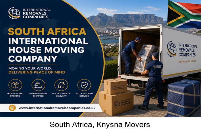 Movers using a shuttle vehicle at the Thesen Islands causeway, Knysna