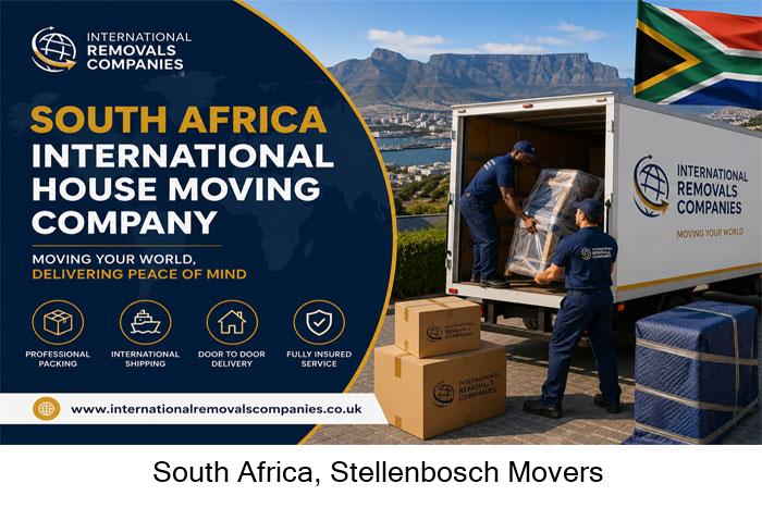 Movers hand carrying furniture on an oak lined Stellenbosch street