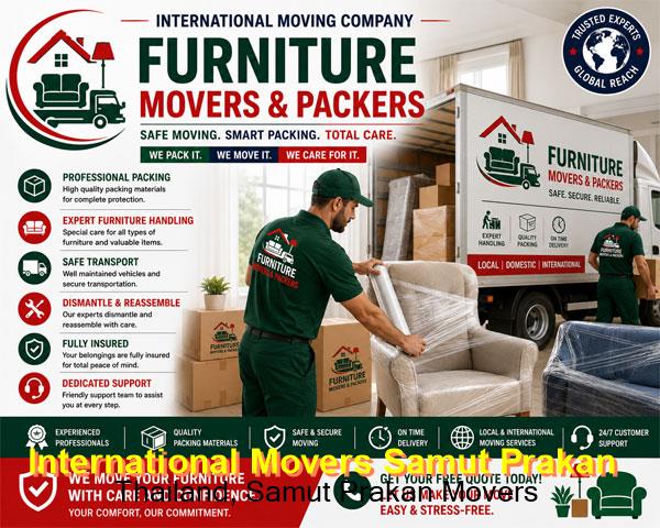 Moving company crew handling a household relocation in Samut Prakan